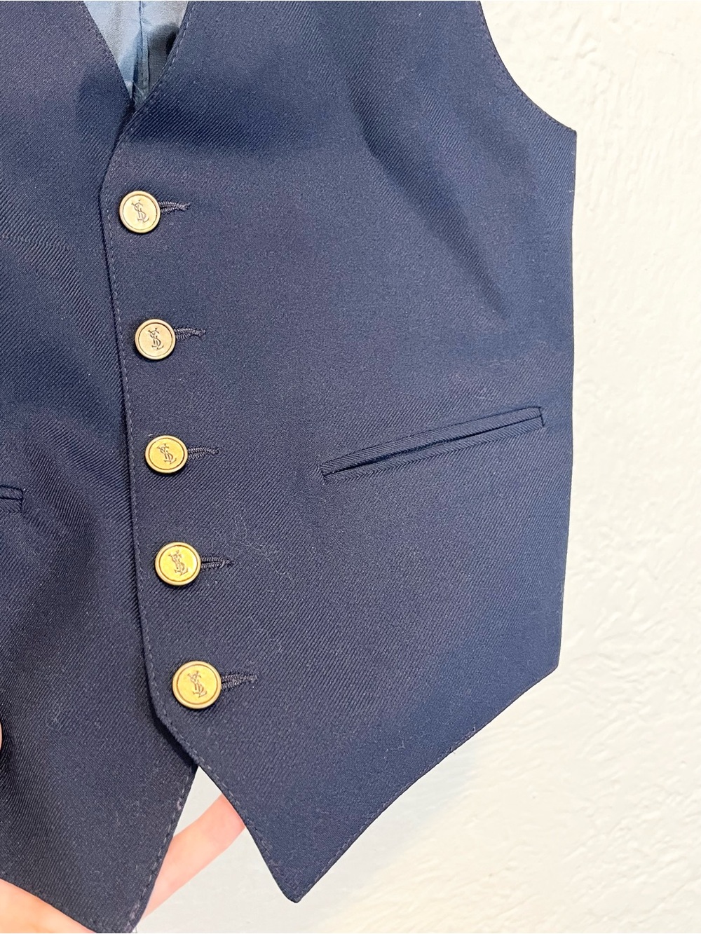 Vintage Yves Saint Laurent YSL Vest Navy Blue Brass Buttons XS Extra Small - Picture 4 of 14